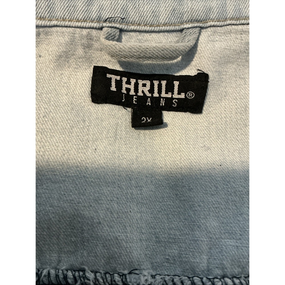 Thrill Jeans Long Denim Acid Washed Jacket Distressed Destroyed Frayed Button 2X - Picture 7 of 13